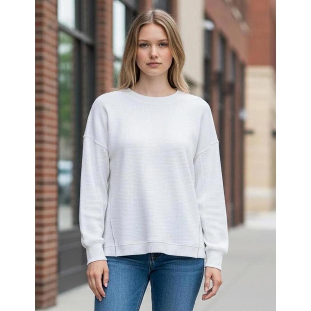 Aerie Womens Light Gray Getaway Waffles Crewneck Sweatshirt - XS